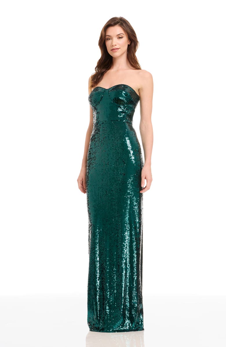 Dress the Population Vada Sequin Strapless Gown, Alternate, color, Capri