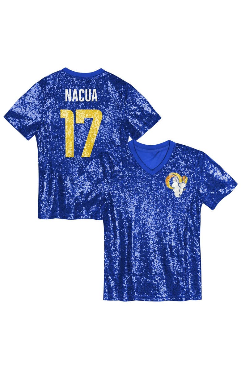 Outerstuff Girls Youth Puka Nacua Royal Los Angeles Rams Sequin V-Neck Fashion Jersey, Main, color, Royal