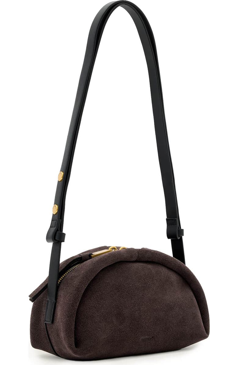 AllSaints Rosalie Arc Suede Crossbody Bag, Alternate, color, Burnt Umber Red