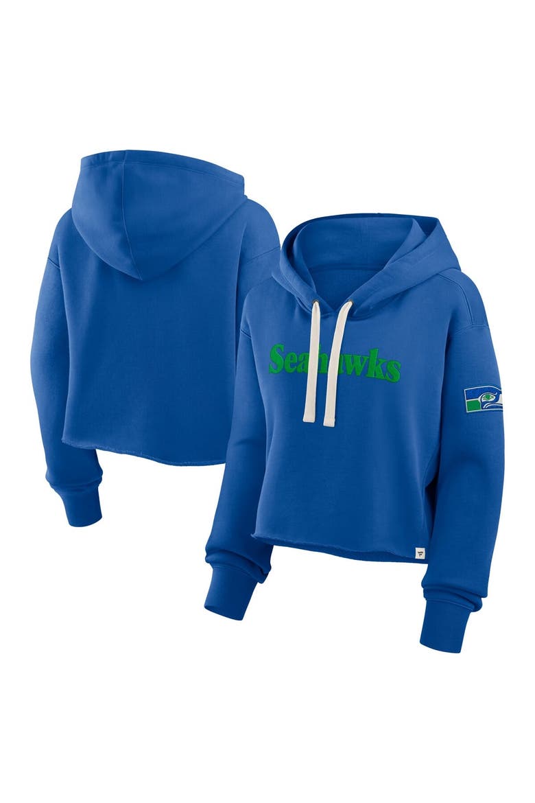 Women's Fanatics Royal Seattle Seahawks Oversized Hometown Heritage Cropped Hoodie, Main, color, Royal