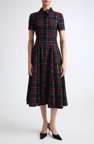 Emilia Wickstead Jody Flocked Plaid Print Midi Dress