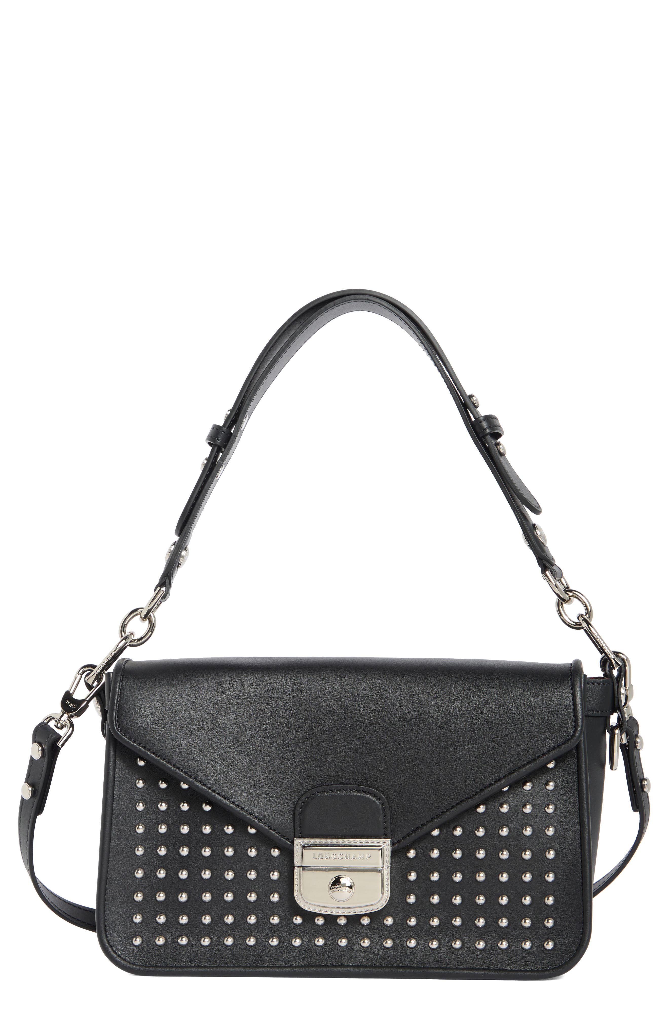 Longchamp Mademoiselle Studded Crossbody Bag, Main, color, Black