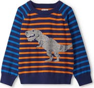 Hatley Kids' Stripe Intarsia Dinosaur Crewneck Sweater