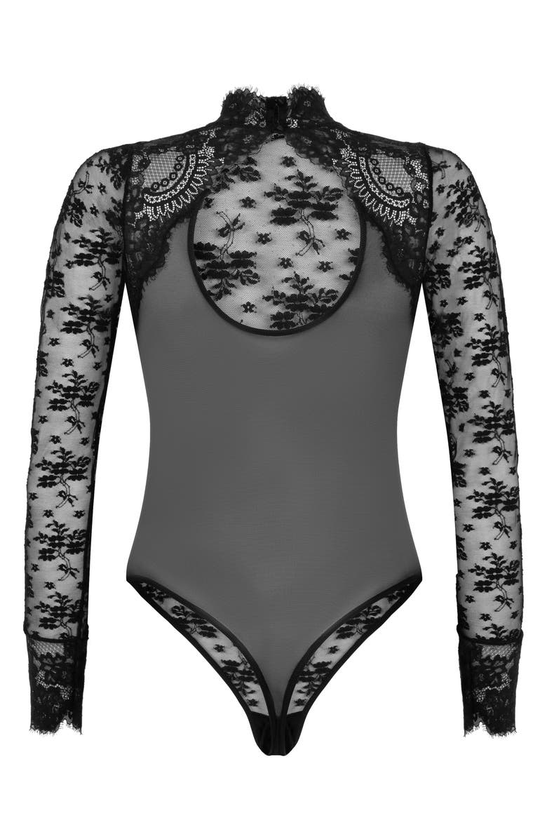 Hunkemöller Jude Lace & Mesh Bodysuit, Alternate, color, Caviar