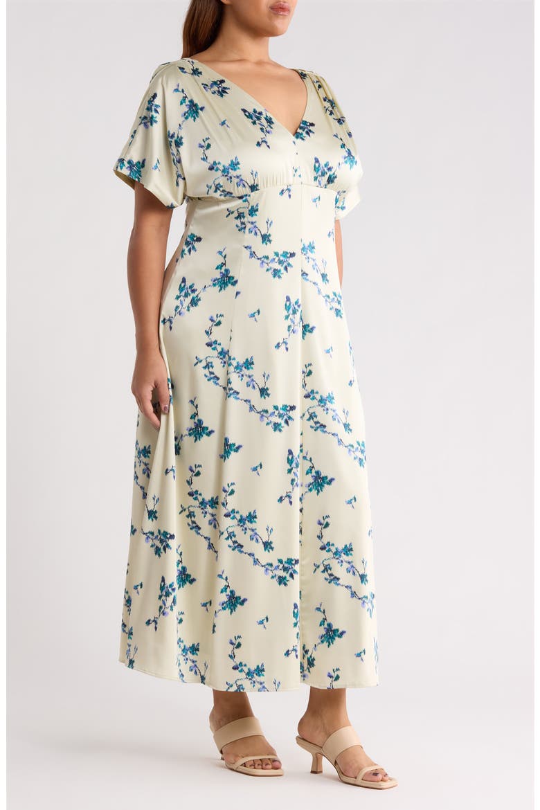 Seamed Satin Maxi Dress, Alternate, color, GREEN- TEAL FAINT FLORAL