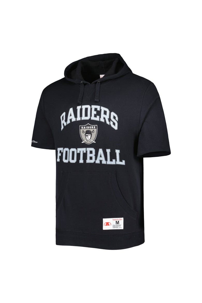 Men's Mitchell & Ness Black Las Vegas Raiders Washed Short Sleeve Pullover Hoodie, Alternate, color, Black