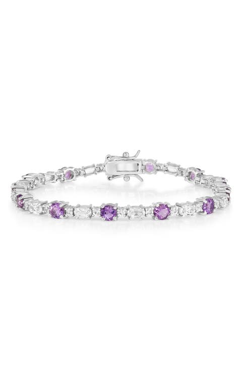 Sterling Silver Round & Oval Garnet Bracelet