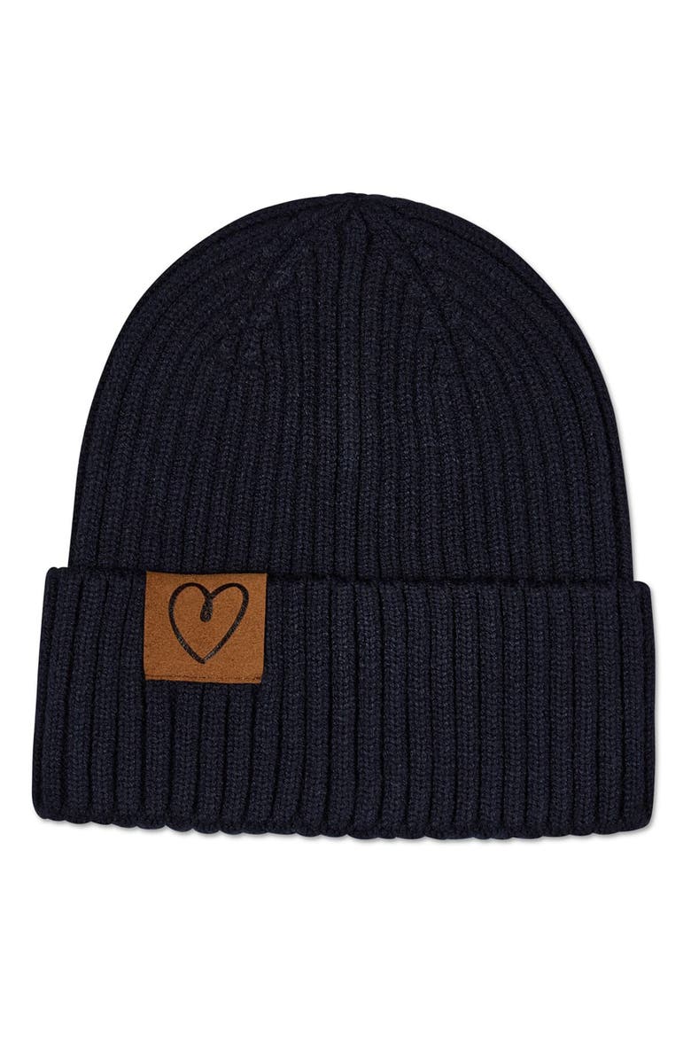 Heart-Patch Knit Beanie, Main, color, Navy