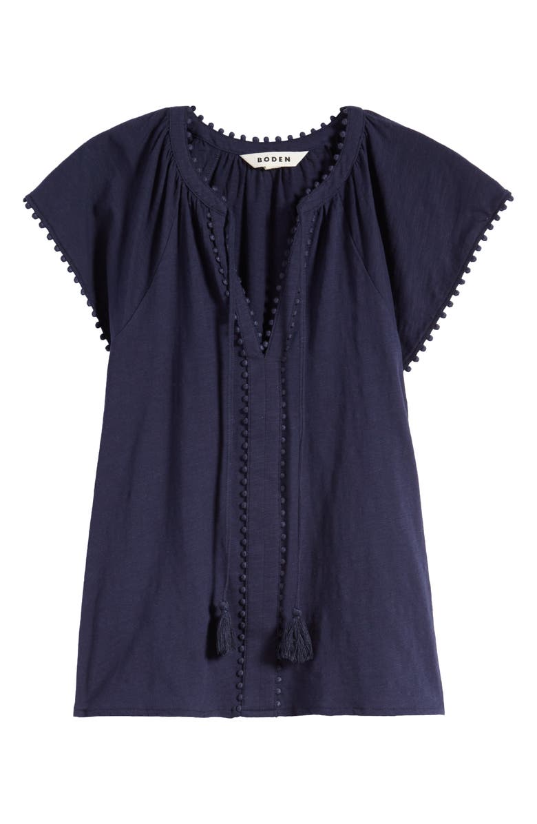 Boden Millie Tassel Tie Short Sleeve Cotton Top, Alternate, color, 