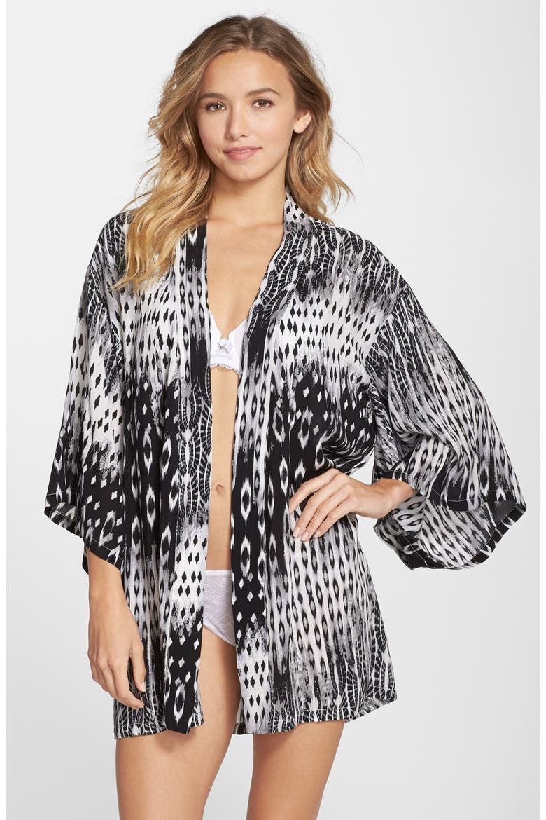 Print Woven Happi Coat (Nordstrom Exclusive), Main, color, FEATHER BLACK/ WHITE IKAT