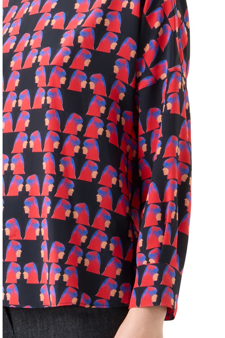 Françoise Hardy Print Silk Crêpe de ChineTop, Alternate, color, BLACK-MULTICOLOR