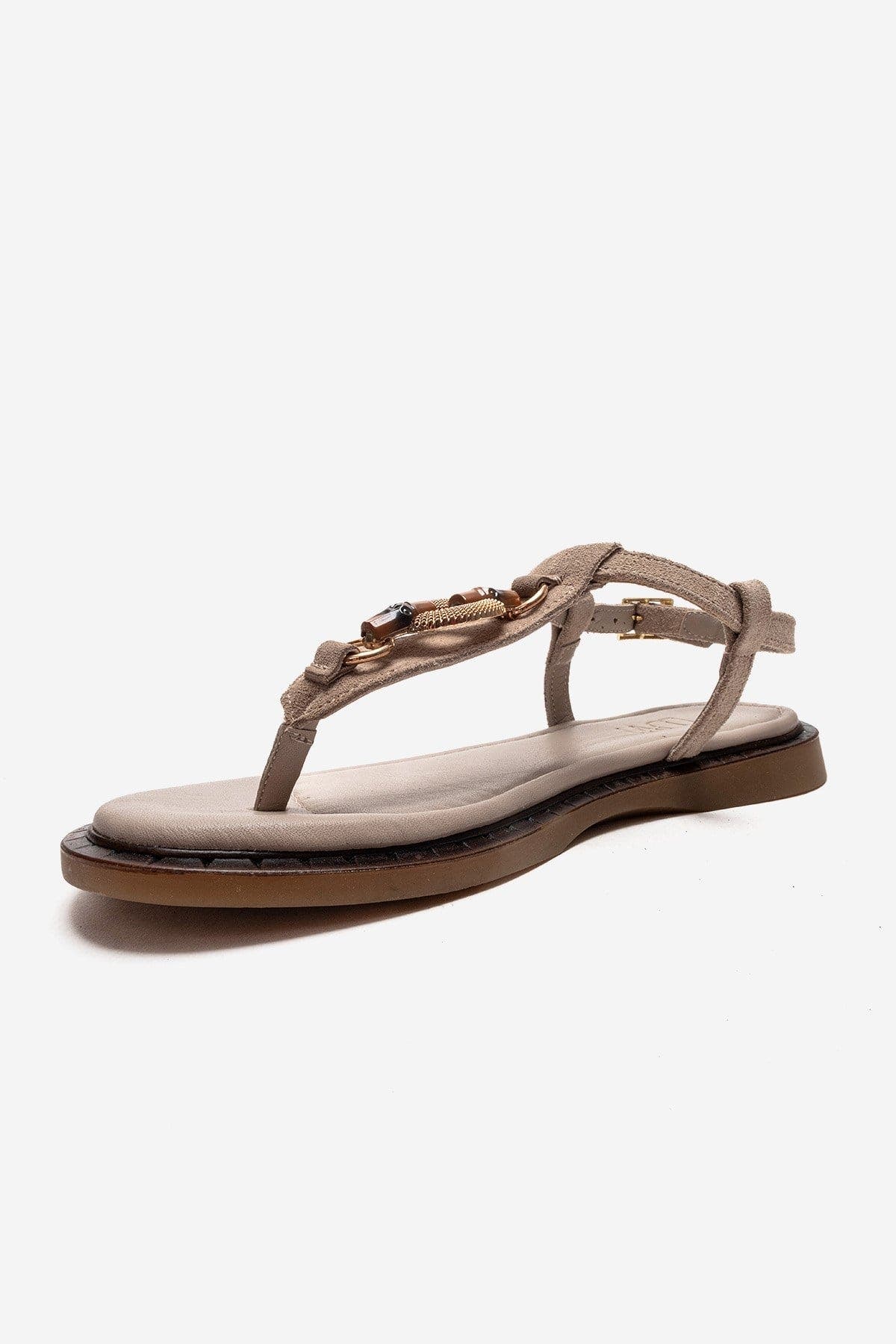 Tiana Leather Buckled Sandal, Alternate, color, Mink Suede