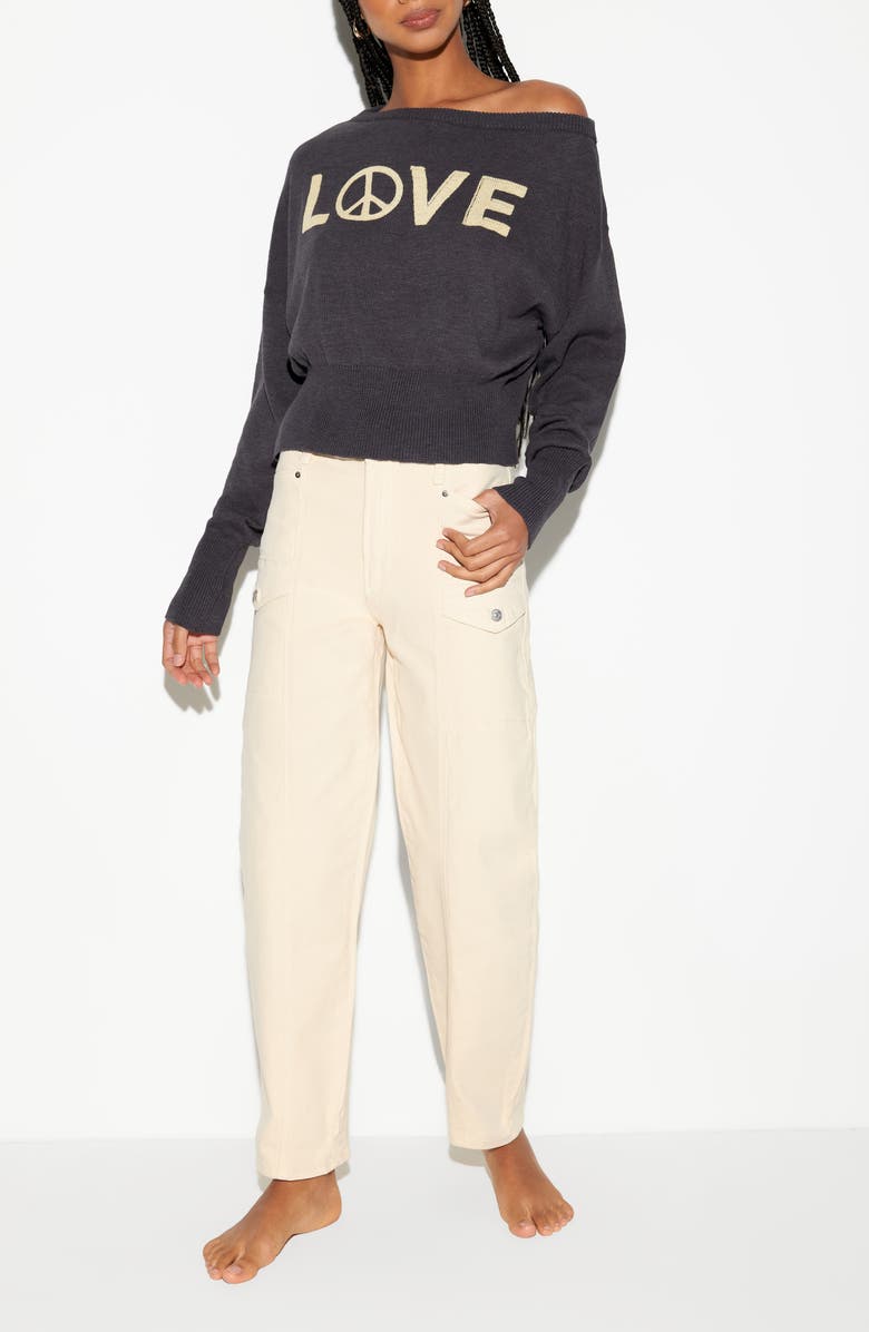 Spiritual Gangster Beloved Devon One-Shoulder Sweater, Alternate, color, Ash