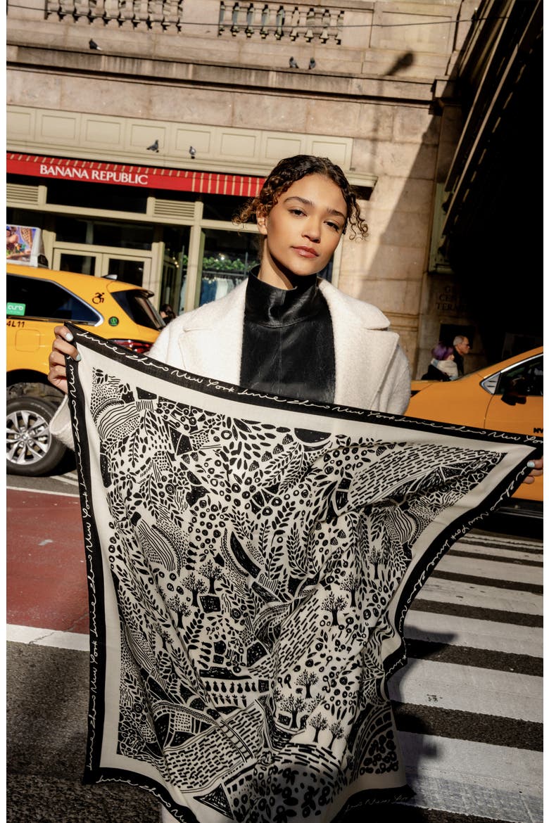 Double Sided Wool Silk Scarf Of Black Garden, Alternate, color, Black