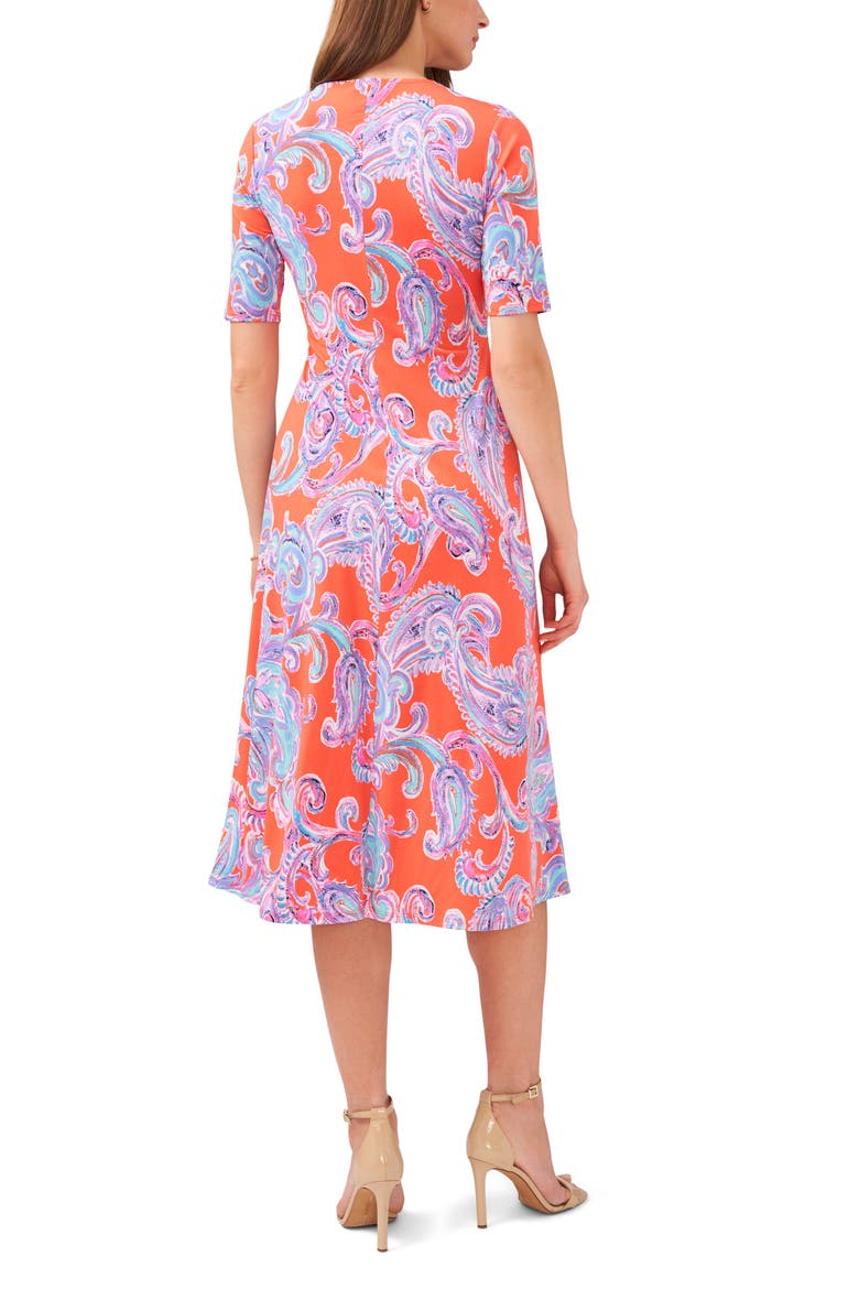 Faux Wrap Midi Dress, Alternate, color, NEON REEF