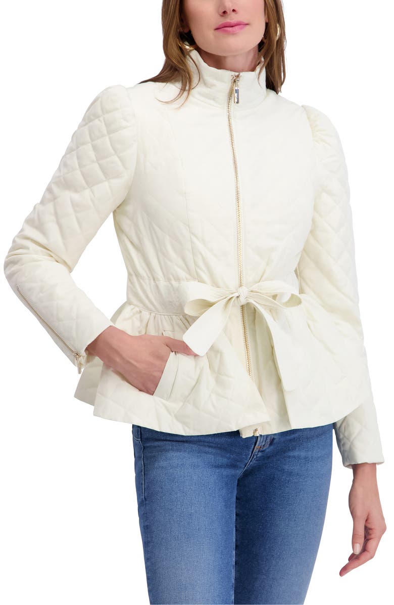 Kensie Quilted Peplum Jacket, Alternate, color, Ivory