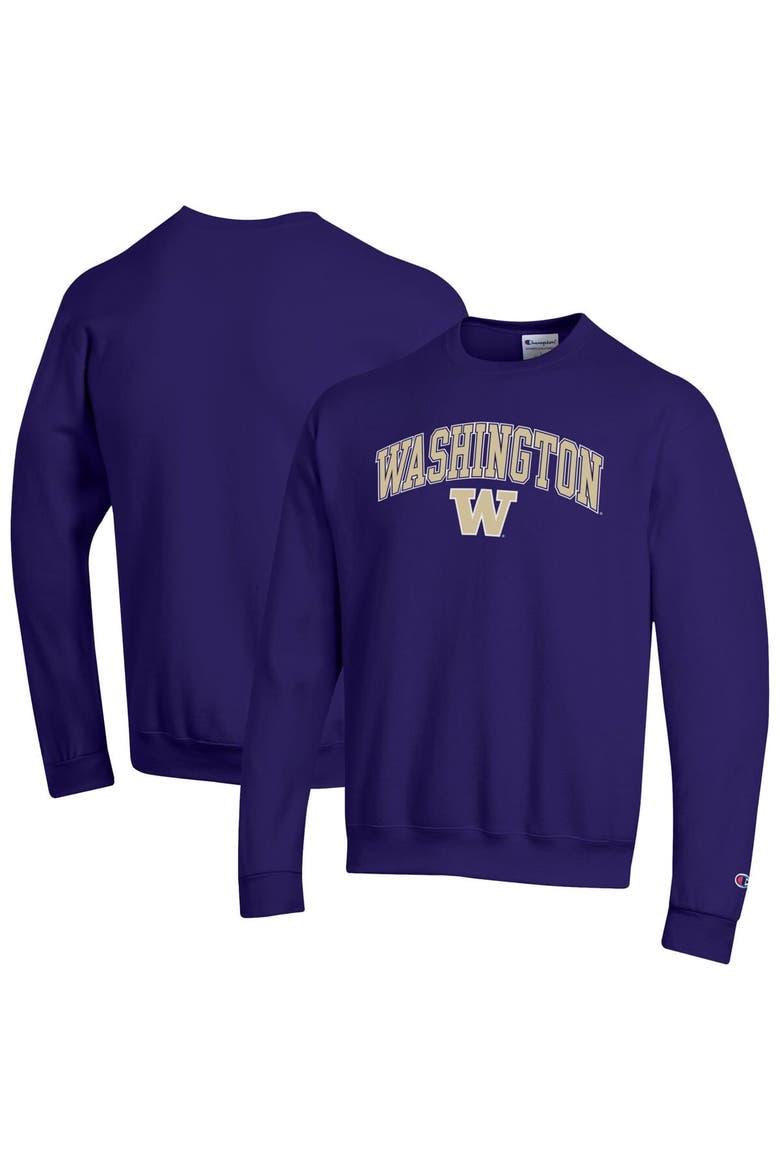 Men's Champion  Purple Washington Huskies Arch Over Logo Pullover Sweatshirt, Main, color, Purple