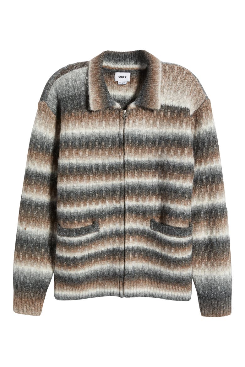 Reggie Ombré Stripe Zip Cardigan, Alternate, color, BLACK MULTI