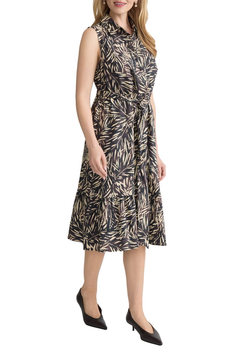 Summer Tie Waist Sleeveless Shirtdress, Alternate, color, FUDGE MULTI