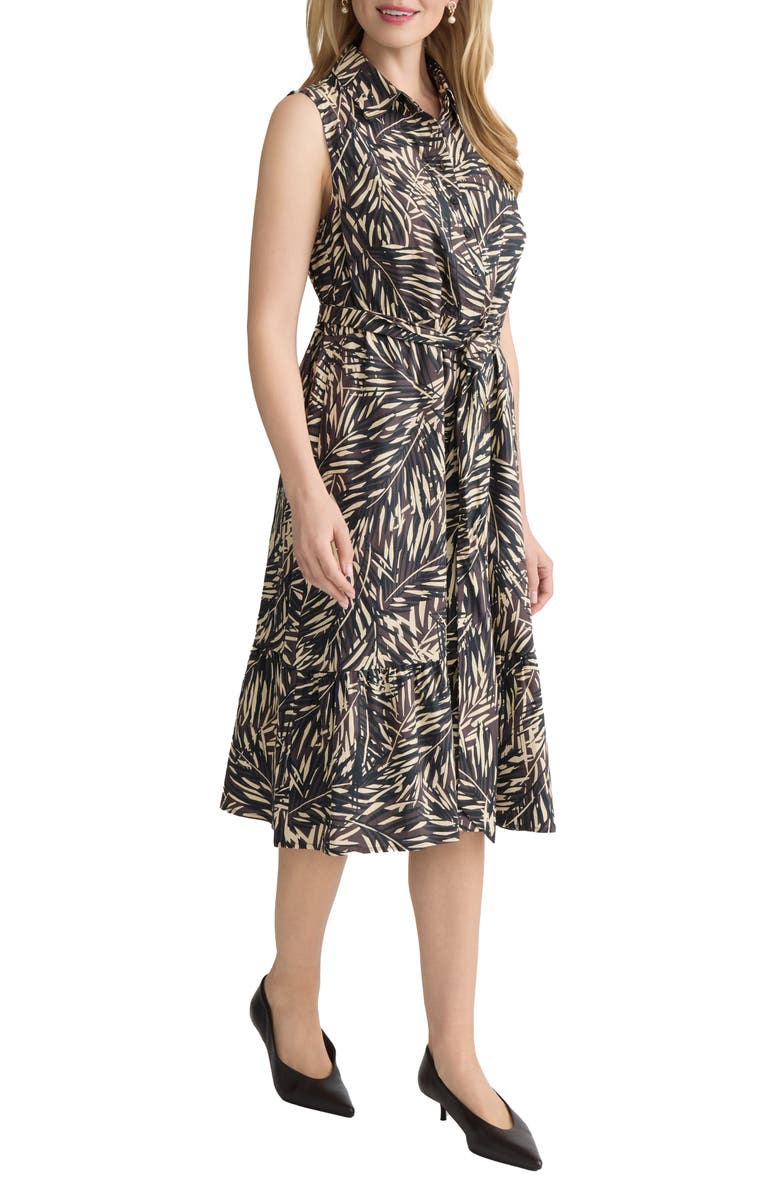 Jones New York Summer Tie Waist Sleeveless Shirtdress, Alternate, color, Fudge Multi