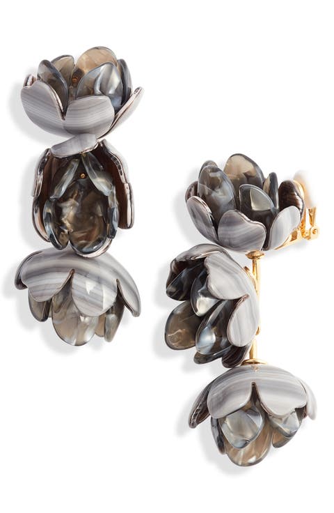 Rose Petal Triple Drop Clip-On Earrings