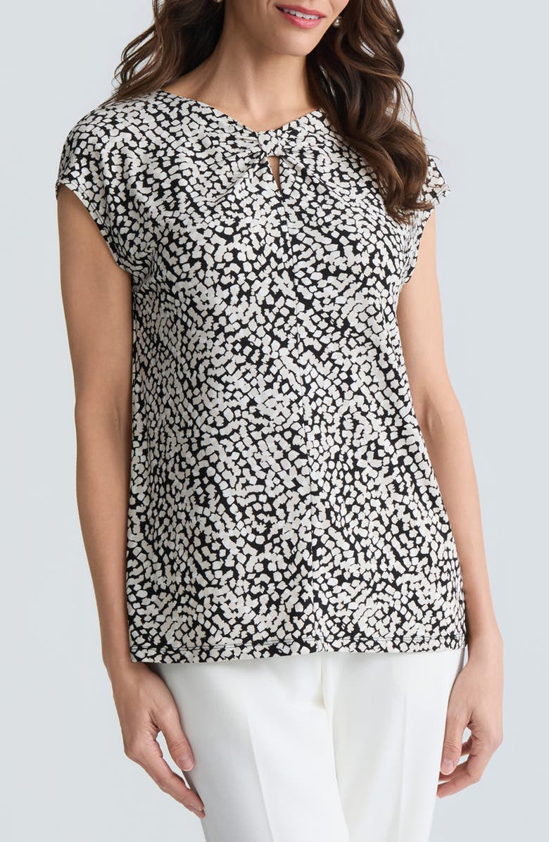 KASPER Dot Print Scrunch Neck Knit Top, Main, color, 
