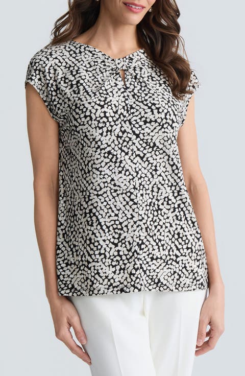 Dot Print Scrunch Neck Knit Top