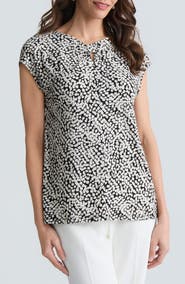KASPER Dot Print Scrunch Neck Knit Top