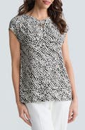 KASPER Dot Print Scrunch Neck Knit Top