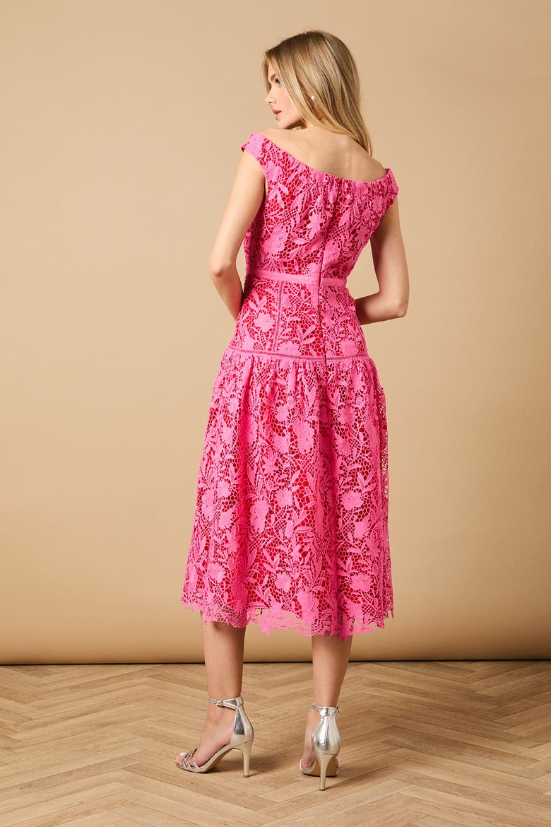 Floral Lace Off The Shoulder Midi Dress, Alternate, color, Pink