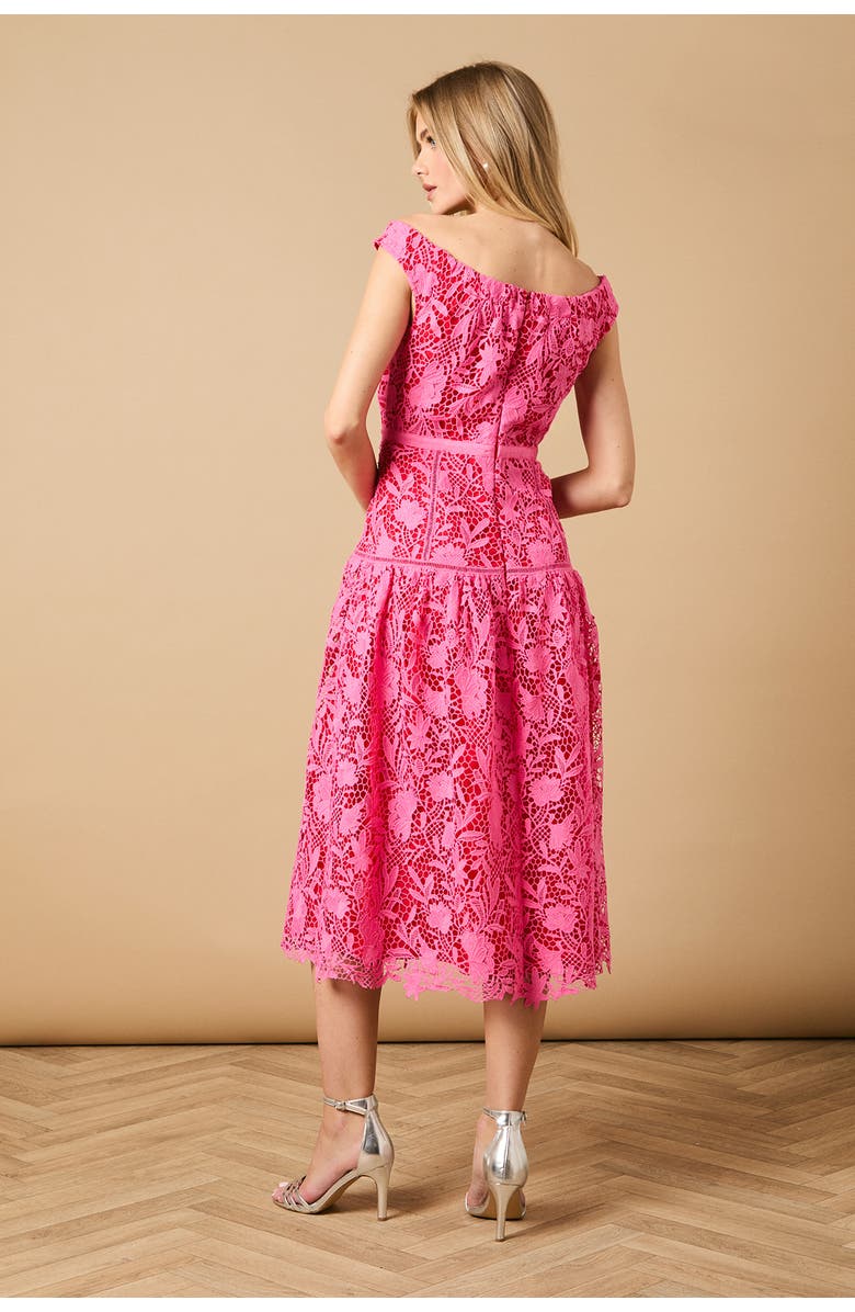 Oasis Floral Lace Off The Shoulder Midi Dress, Alternate, color, Pink