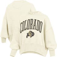 PRESSBOX Women's Pressbox Natural Colorado Buffaloes Oversized Waist-Length Crewneck Sweatshirt