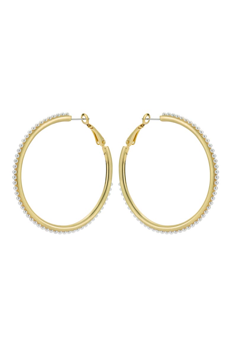 Perla Faux Pearl Hoop Earrings, Alternate, color, GOLD TONE/ PEARL