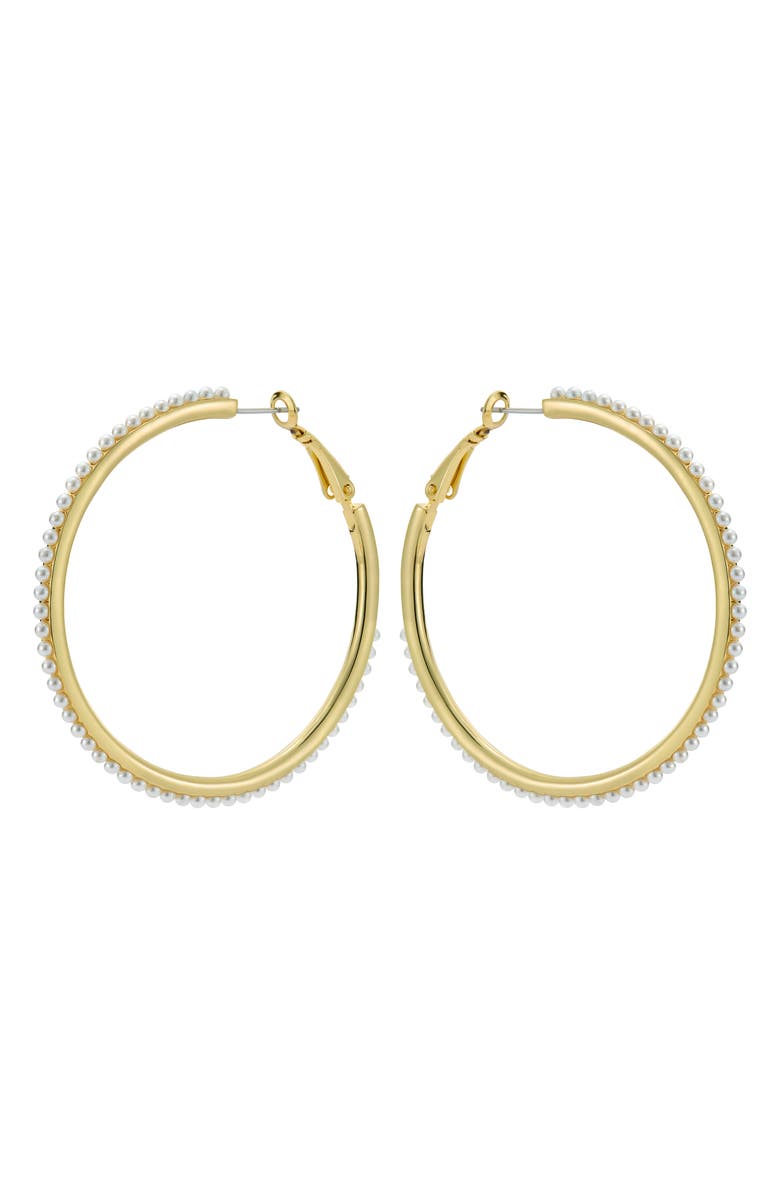 Ted Baker Perla Faux Pearl Hoop Earrings, Alternate, color, Gold Tone/ Pearl