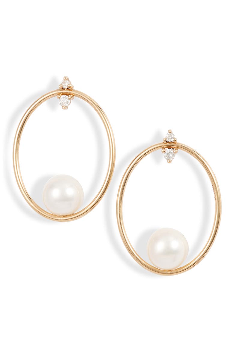 Small Oval Frontal Hoop Earrings, Main, color, YELLOW GOLD / DIAMOND