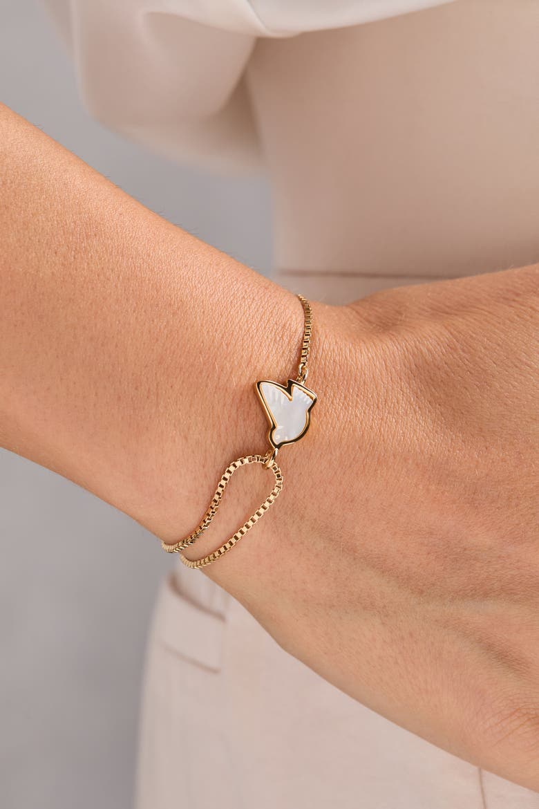 Dove 'Peace' Mother of Pearl Pull Chain Bracelet, Alternate, color, Gold