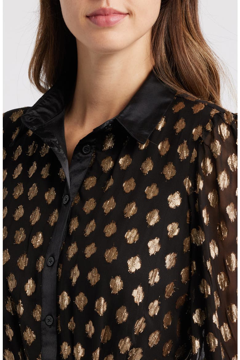 Foil Dot Empire Waist Long Sleeve Shirtdress, Alternate, color, RICH GOLD