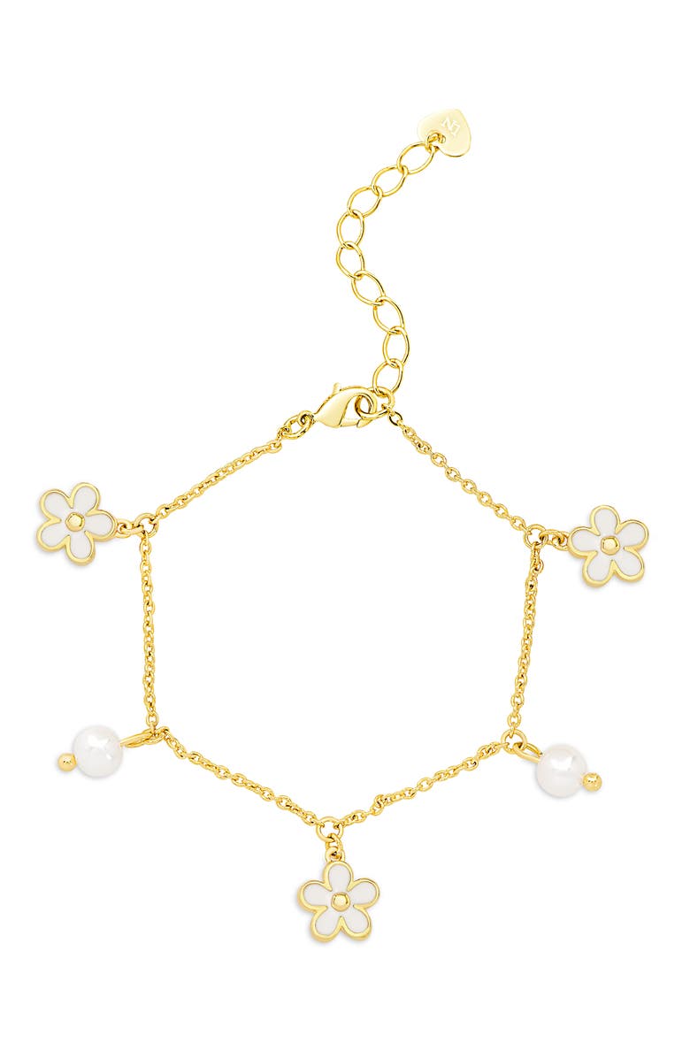 Lily Nily Flower & Pearl Charm Bracelet, Alternate, color, Gold