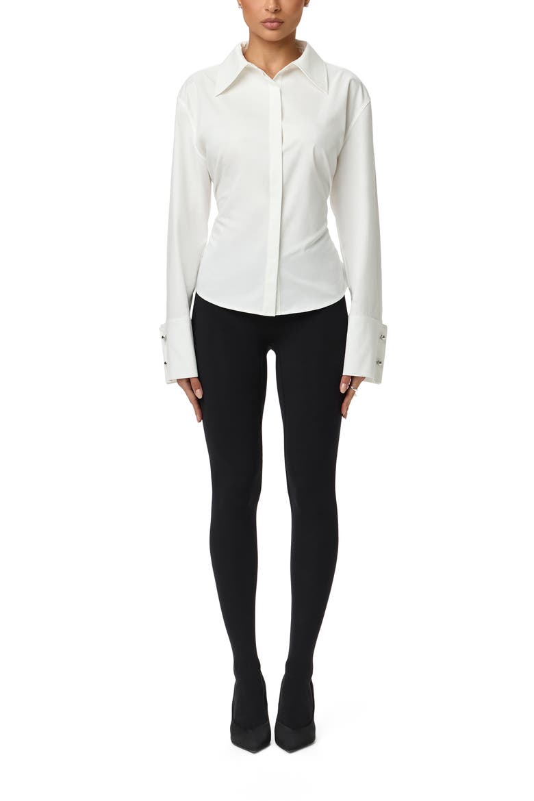 Poplin Lace-Up Button-Up Shirt, Alternate, color, WHITE