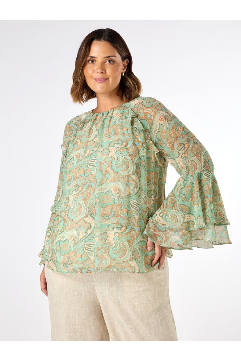 Print Frill Blouse, Main, color, Green