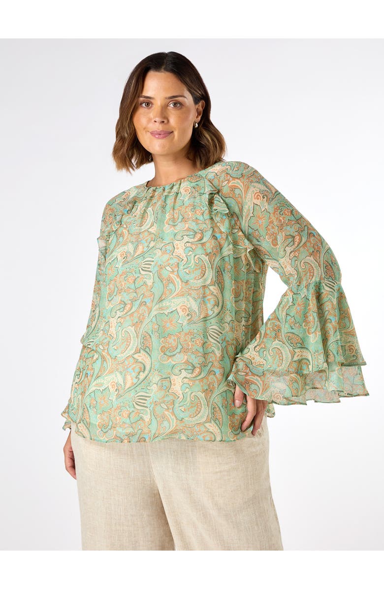 Live Unlimited Print Frill Blouse, Main, color, Green