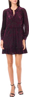 MSK Velvet Floral Long Sleeve Babydoll Dress