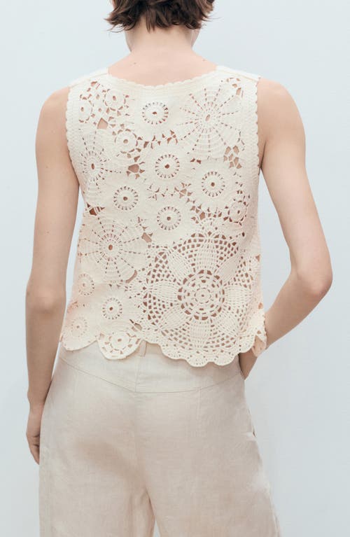 Mango Crochet Top With Flowers Ecru In Neutral