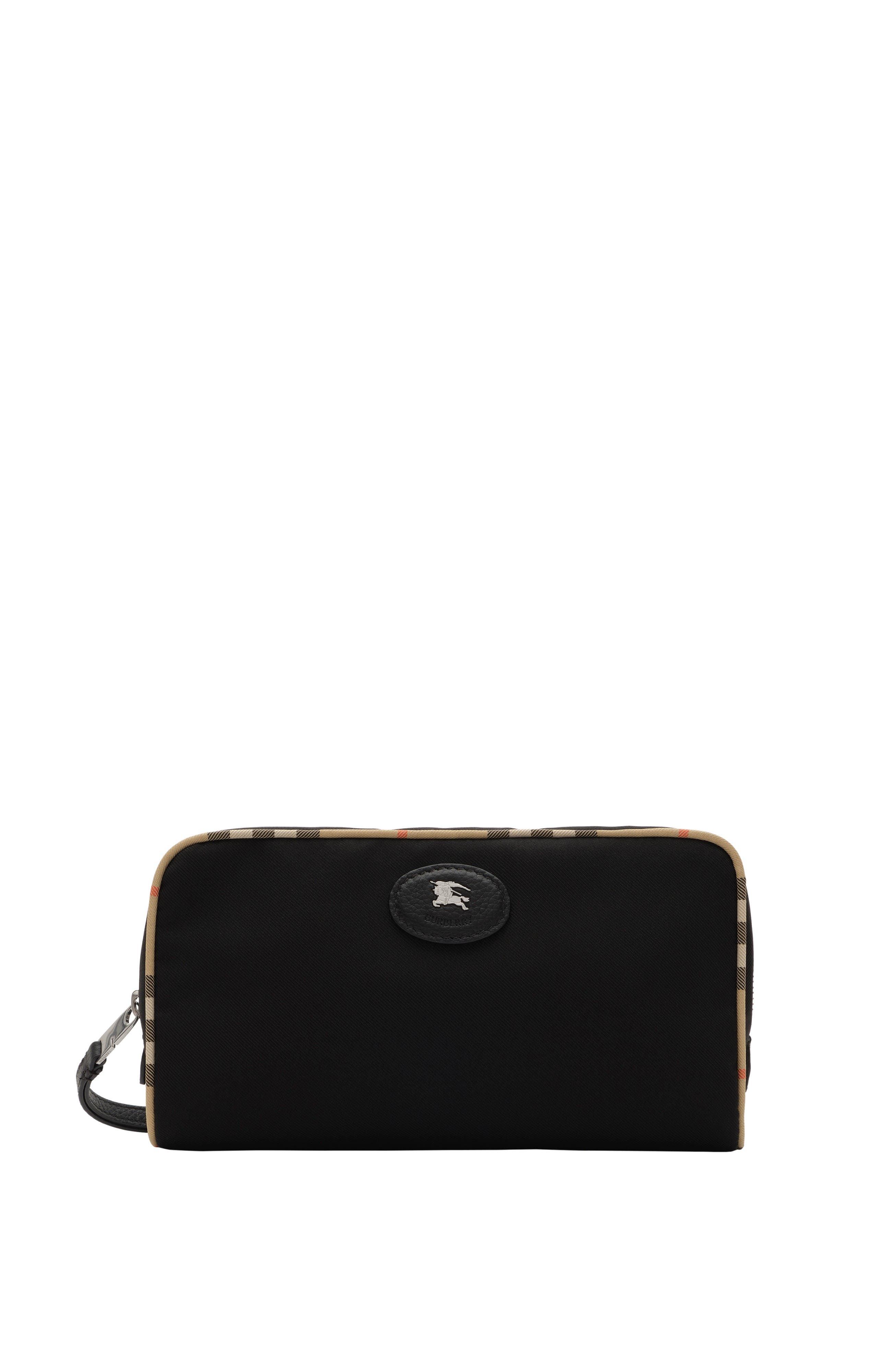 Burberry Medium Check Trim Travel Pouch, Main, color, Black