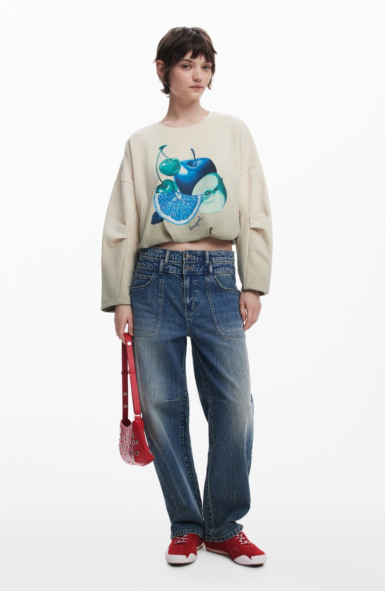 Desigual Bubble Hem Crop Graphic Sweatshirt, Alternate, color,