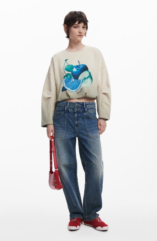 Desigual Bubble Hem Crop Graphic Sweatshirt In Neutral