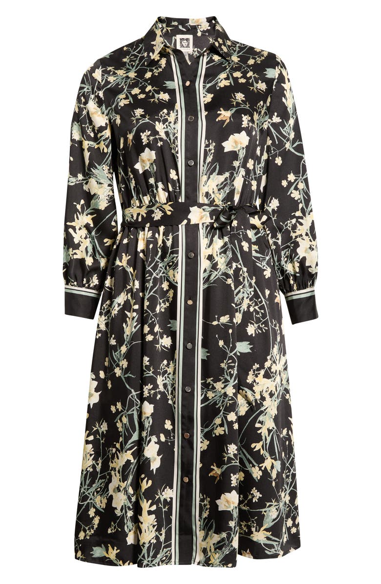 Anne Klein Print Tie Waist Long Sleeve Midi Dress, Alternate, color, Anne Black Multi