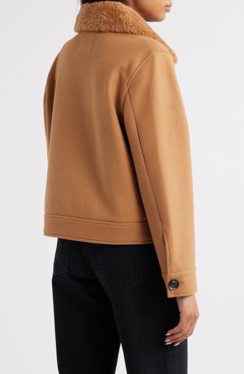 Sam Edelman Crop Jacket With Faux Shearling Collar In Brown