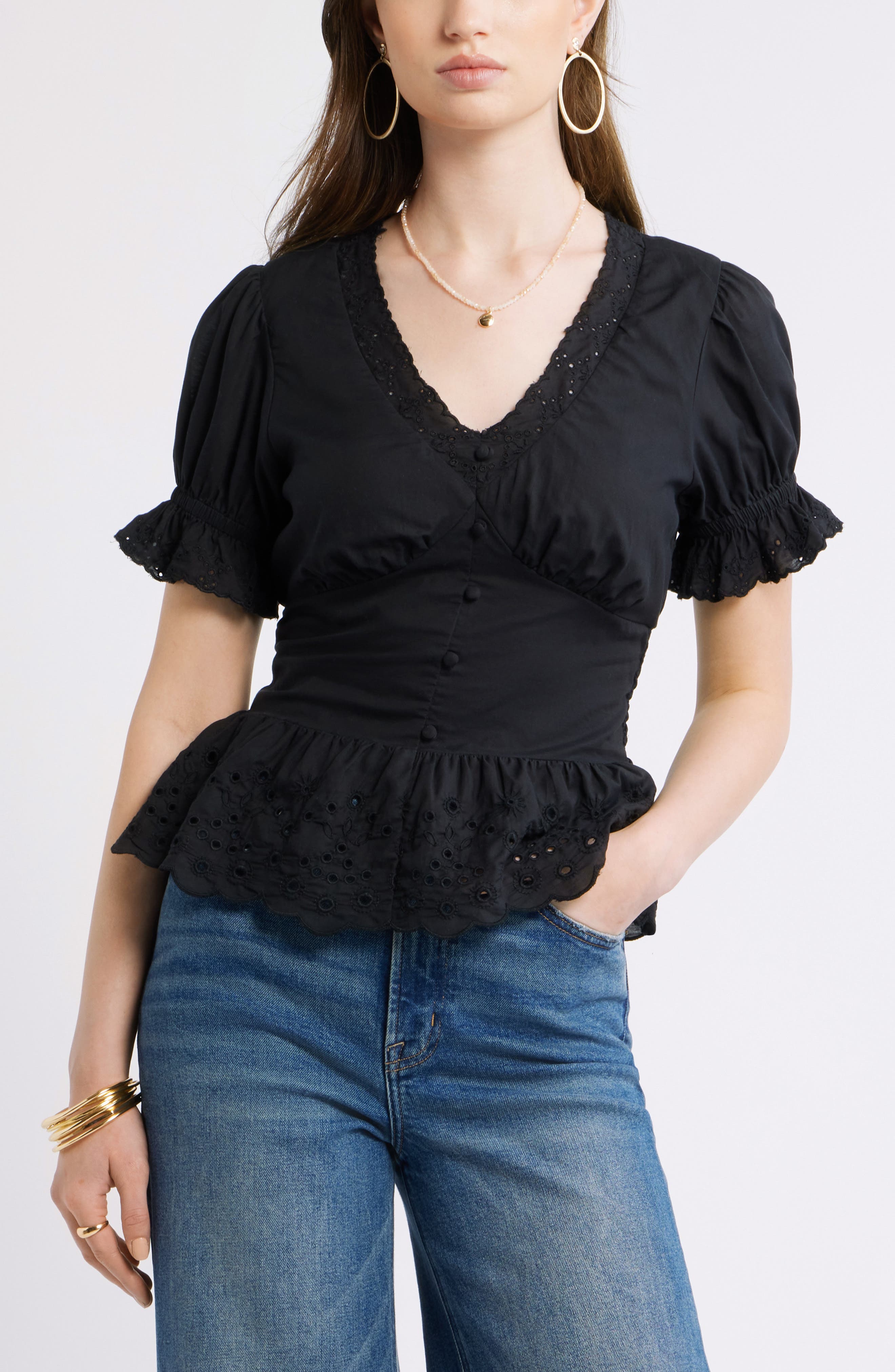Treasure & Bond Cutwork Peplum Top (Women) | Nordstrom