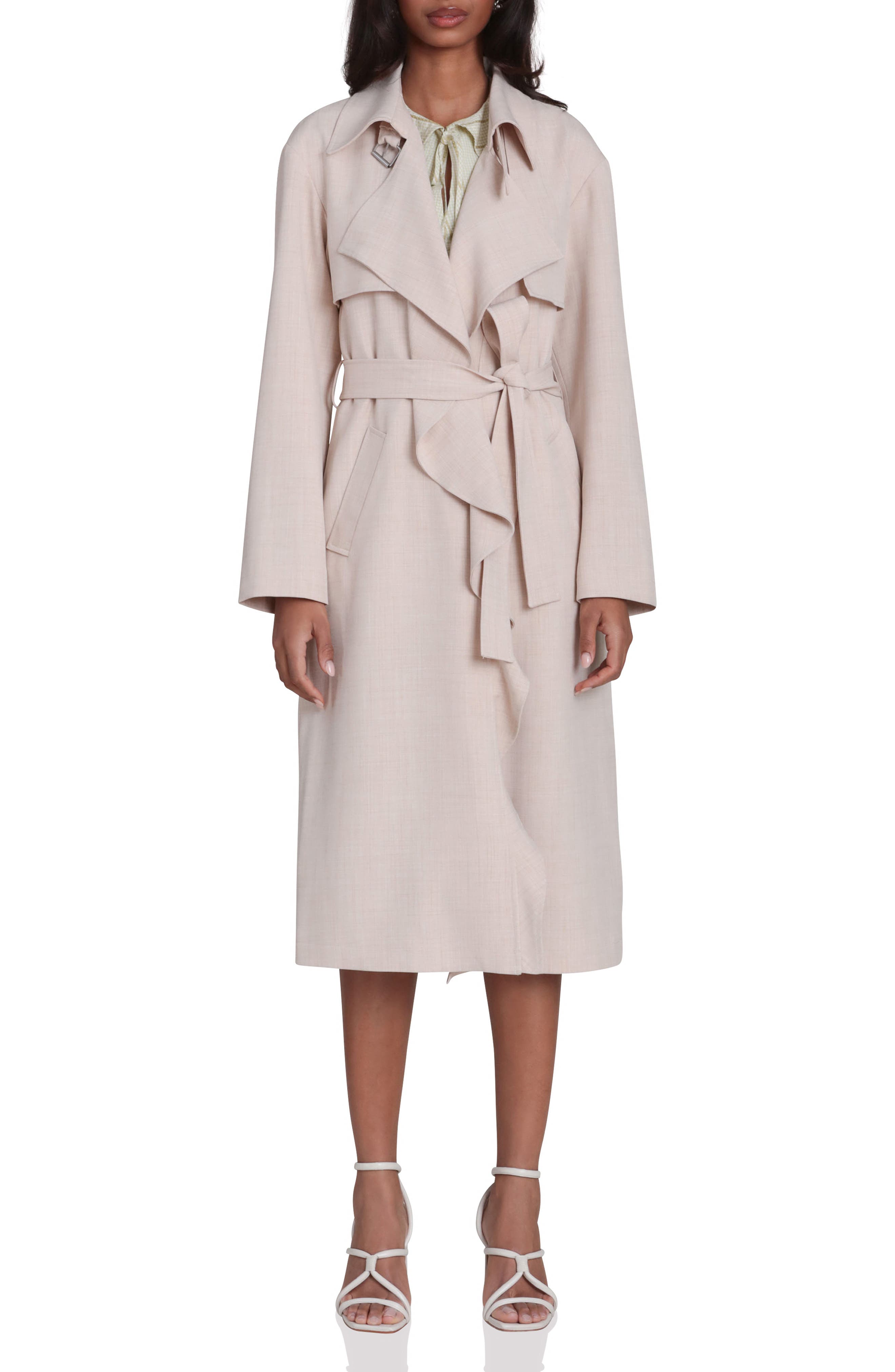 Avec Les Filles Cascade Drape Trench Coat In Brown